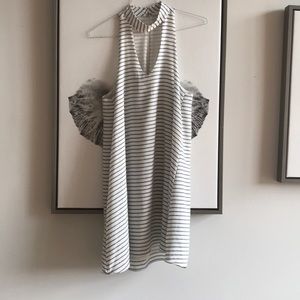 Striped high neck olivaceous boutique dress